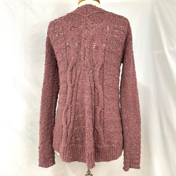 MOTH ANTHROPOLOGIE Pink Chunky Cable Knit Long Sleeve Sweater Womens S Fisherman - Picture 4 of 6